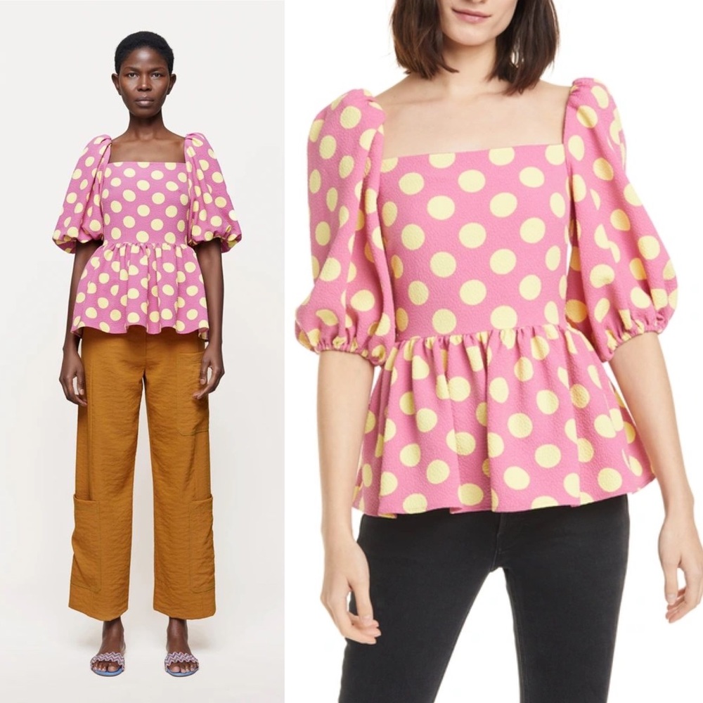 STINE GOYA Polka Dot Irene Puff Sleeve Blouse